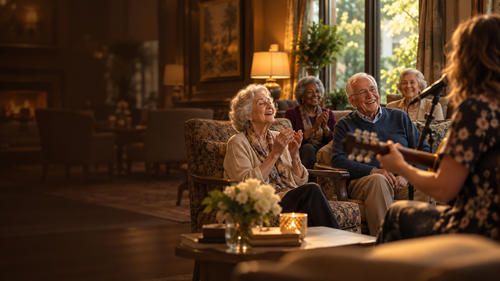 A live music performance bringing residents together in a senior community